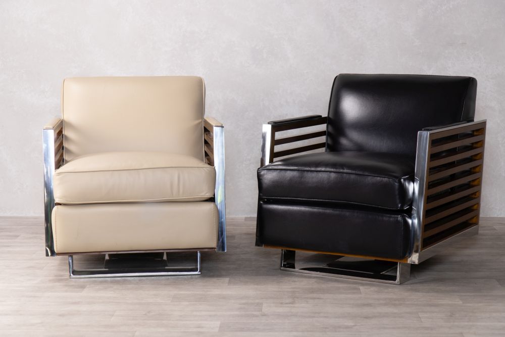 Victory Leather Armchairs Cream and Black